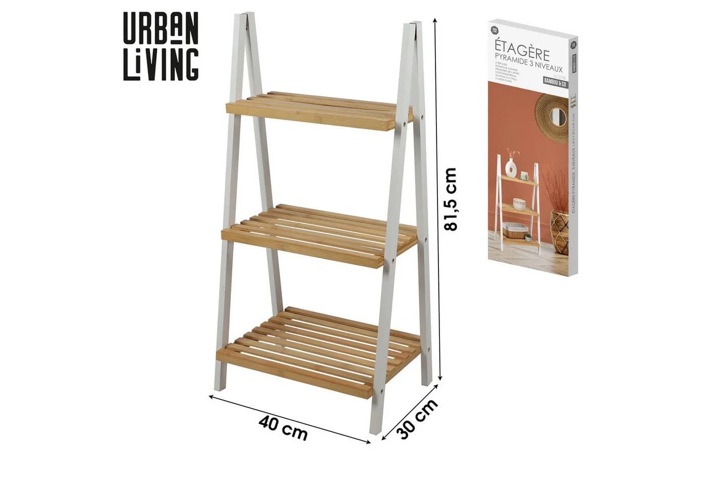 Urban Living 3-Etagen Regaltreppe Bambus Braun/Weiß