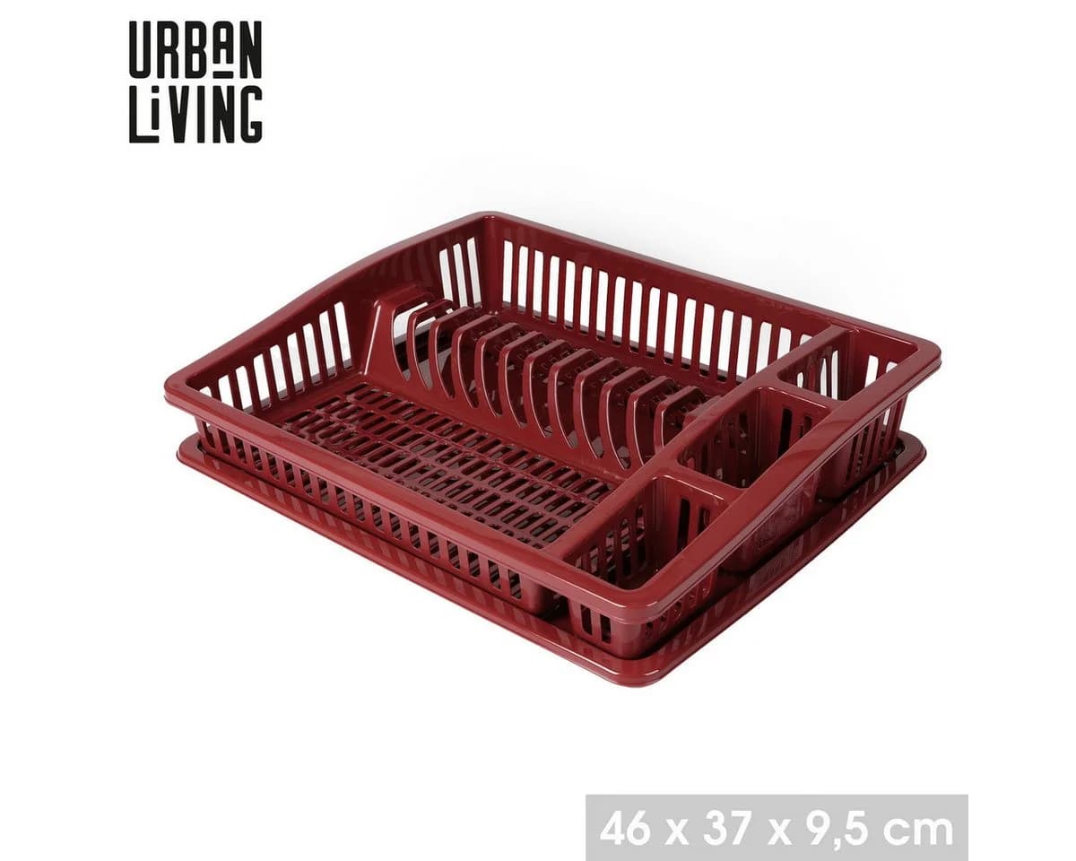 Urban Living Geschirrablage mit Abtropfschale und Besteckfächern Rot