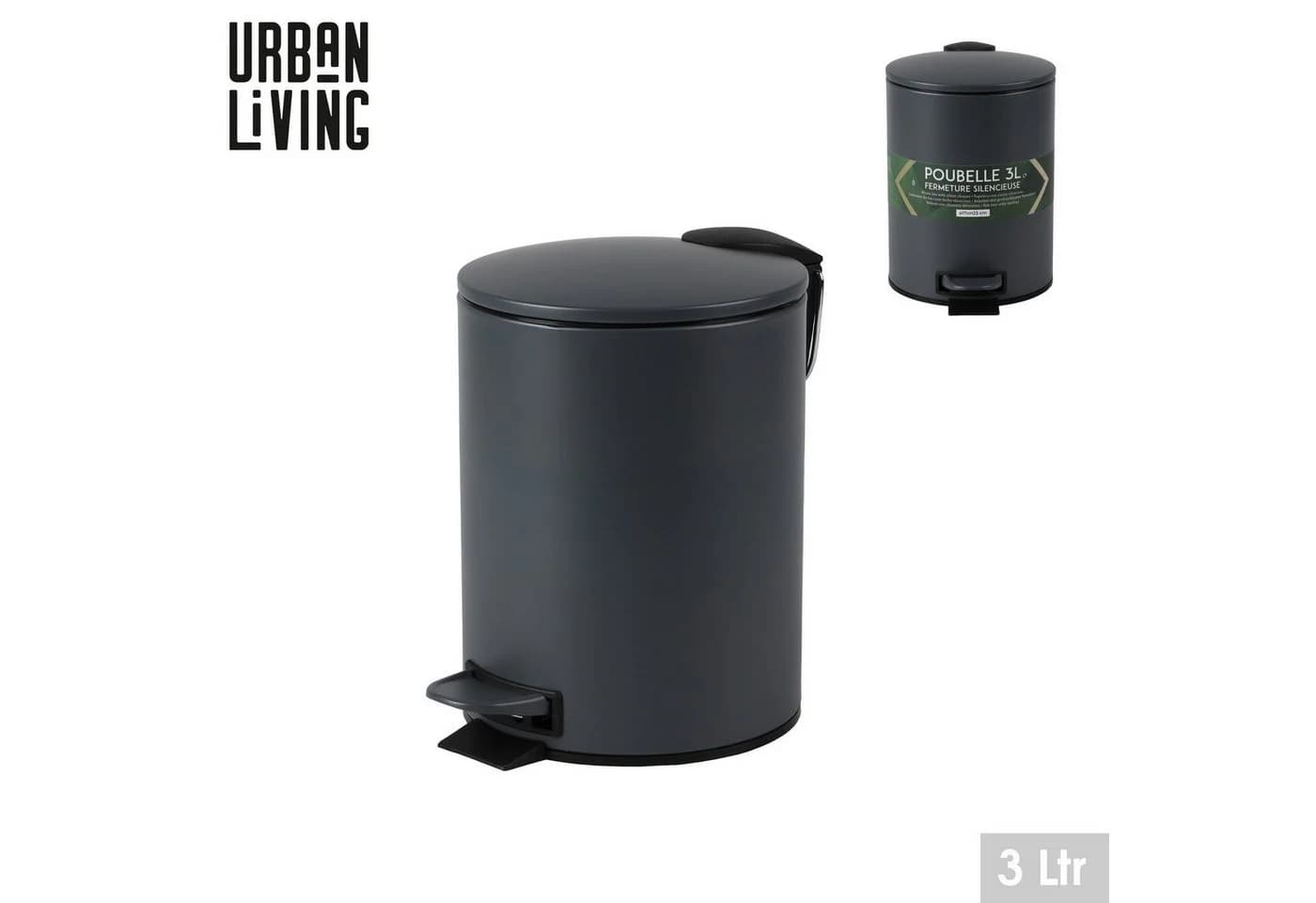 Urban Living Tretmülleimer 3 Liter mit Absenkautomatik und Pedalbedienung