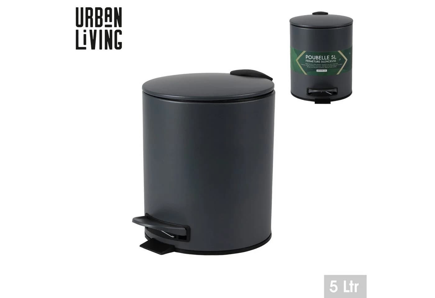 Urban Living Tret-Mülleimer 5L Absenkautomatik Silber