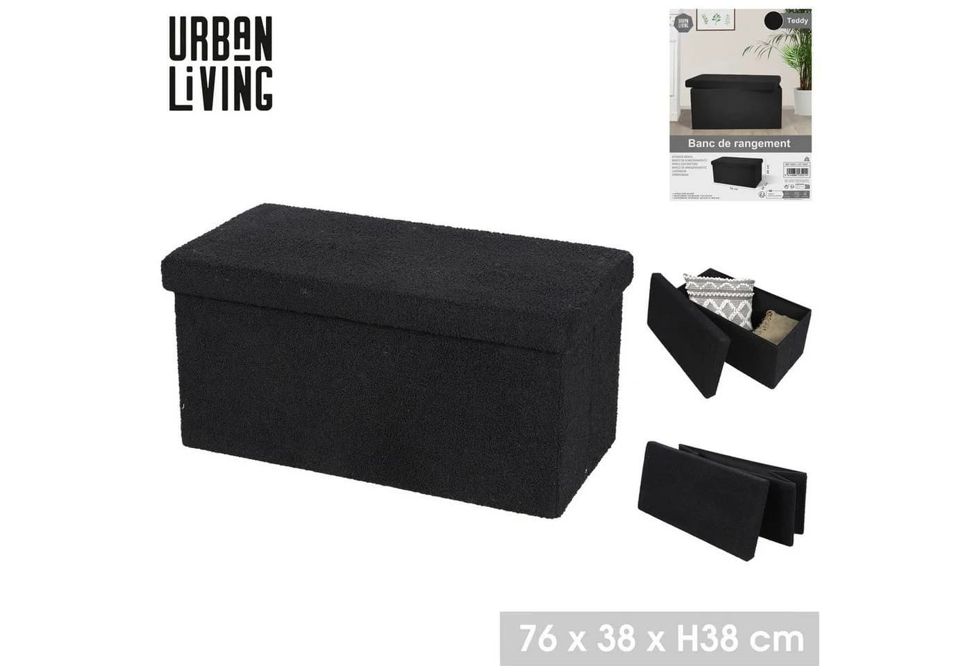 Urban Living Truhenbank TEDDY Sitzbank Schwarz mit Stauraum