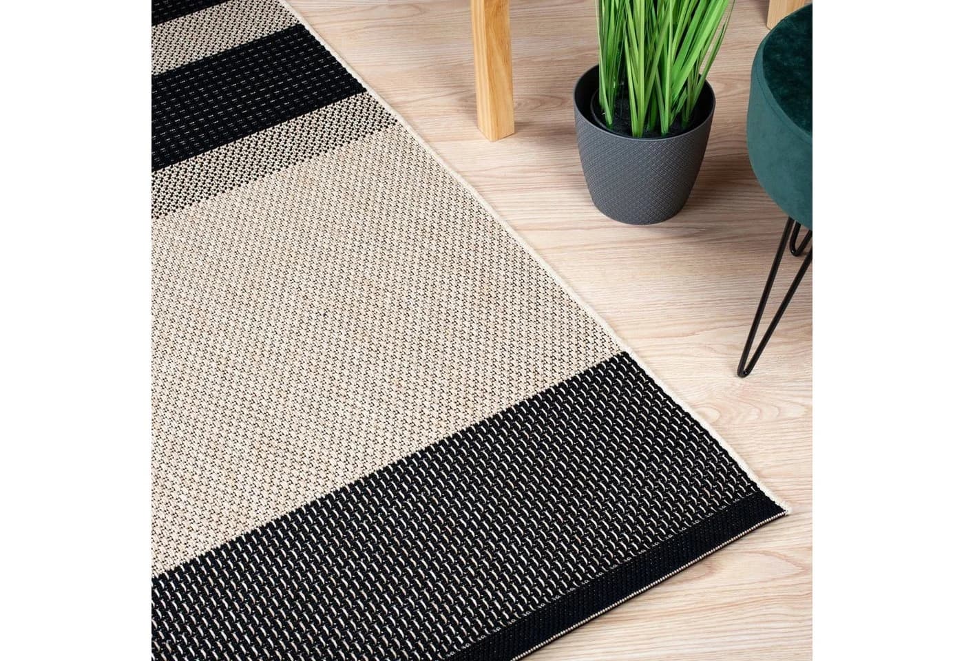 DomDeco UMAR Teppich Schwarz-Beige Flachgewebe In- & Outdoor