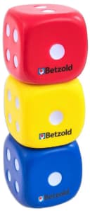 Betzold Lernspielzeug Augenwürfel 3 Stück Schaumstoff rot blau gelb Bild 1