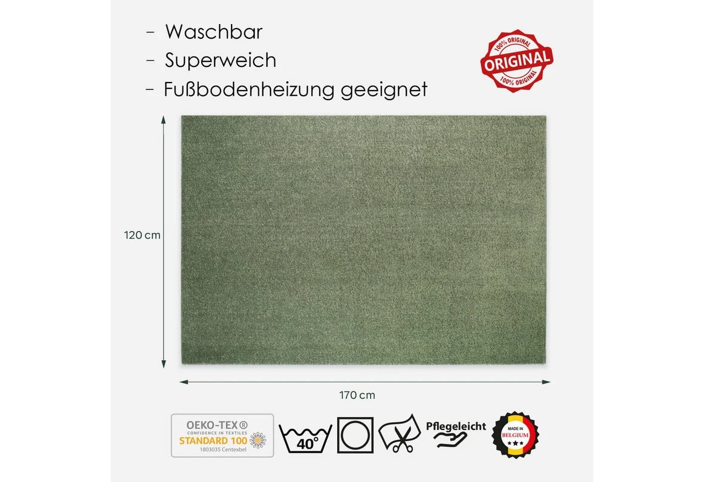 DomDeco Waschbarer Teppich FEEL Grün Modern