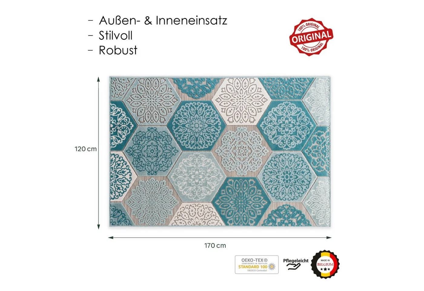 DomDeco Teppich Classic Hexagon Tiles M Blau In- und Outdoor - Bild 4