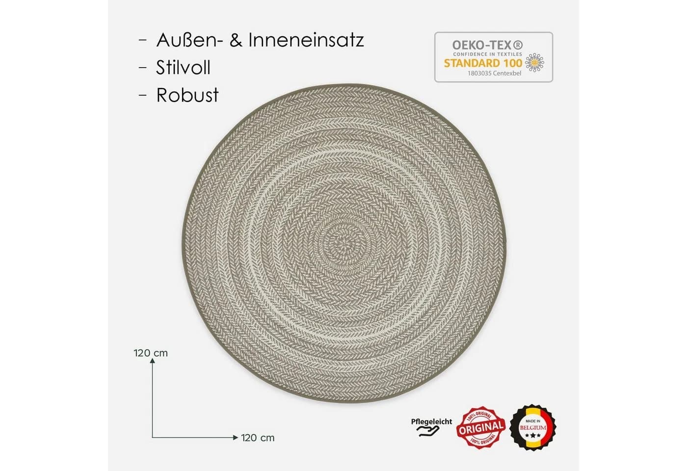 DomDeco Teppich Roundabout Rund Taupe In- & Outdoor