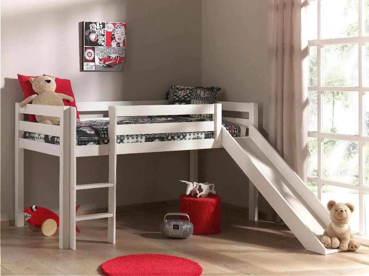 VIPACK Hochbett Pino Weiß mit Rutsche und Leiter - Bild 2