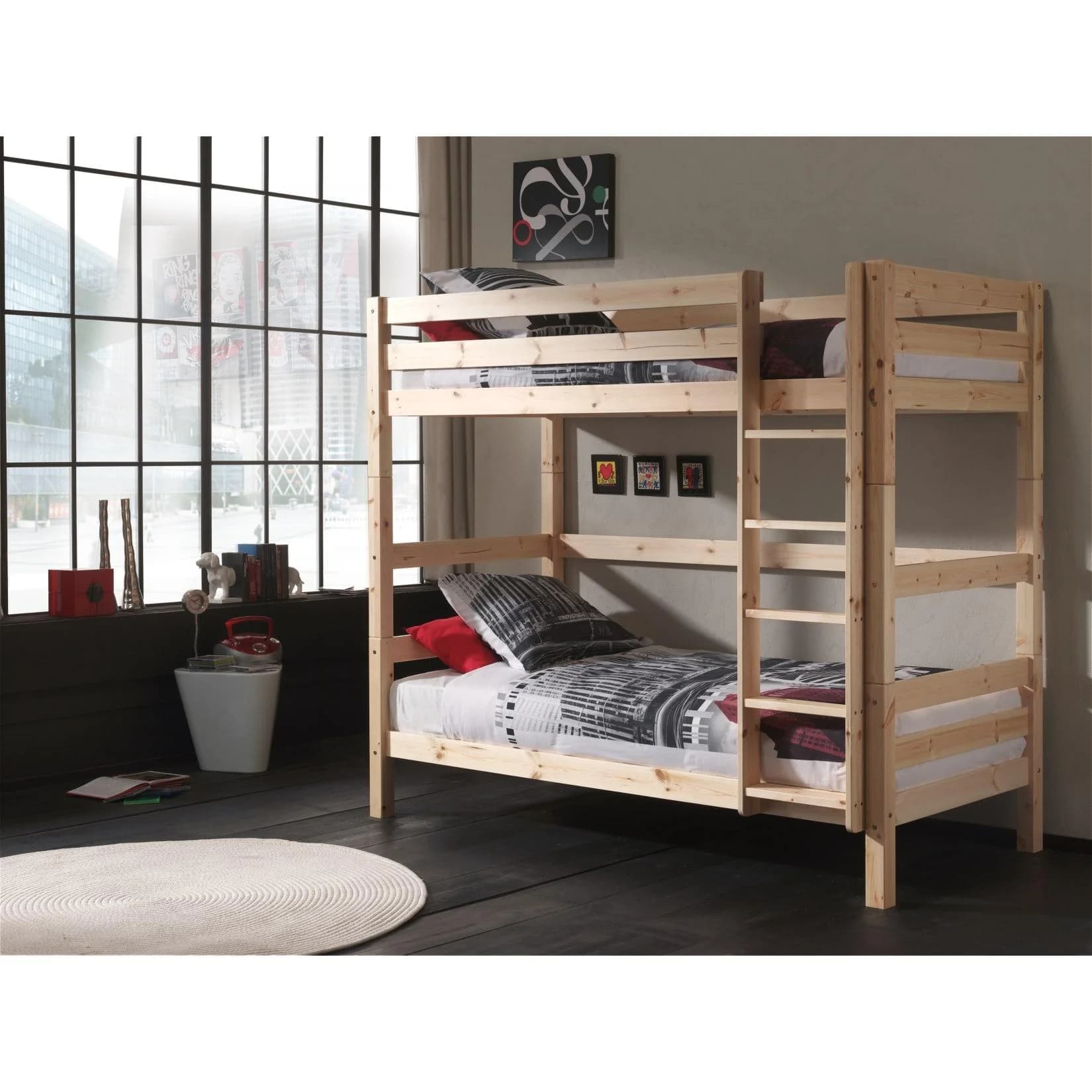 VIPACK Etagenbett Pino Massivholz Natur mit Rollrost