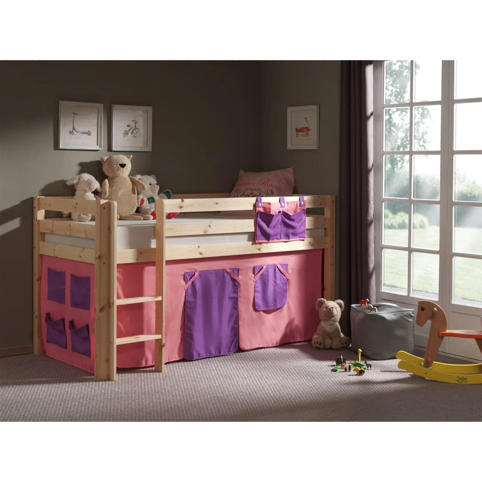 Vipack Spielbett Pino mit Textilset Bella, Kiefer massiv natur lackiert