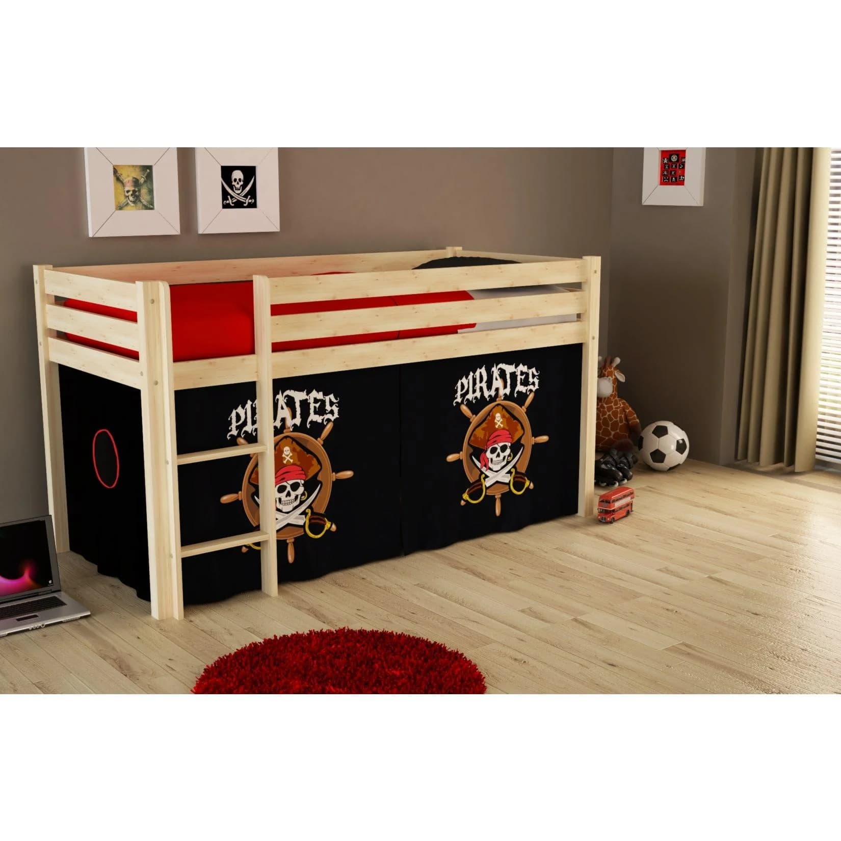 Vipack Spielbett Pino mit Textilset Pirates Kiefer massiv