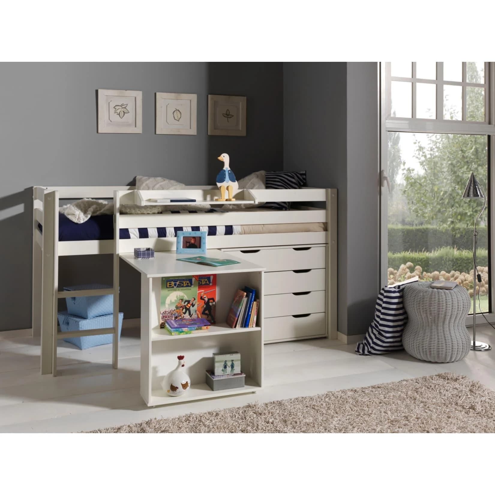 Vipack Furniture Spielbett Pino 2, weiß - Hochbett mit Schreibtisch und Stauraum