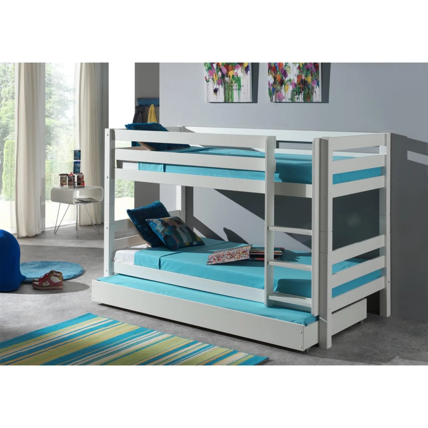 VIPACK Etagenbett Pino weiß Kiefer massiv mit Bettschublade