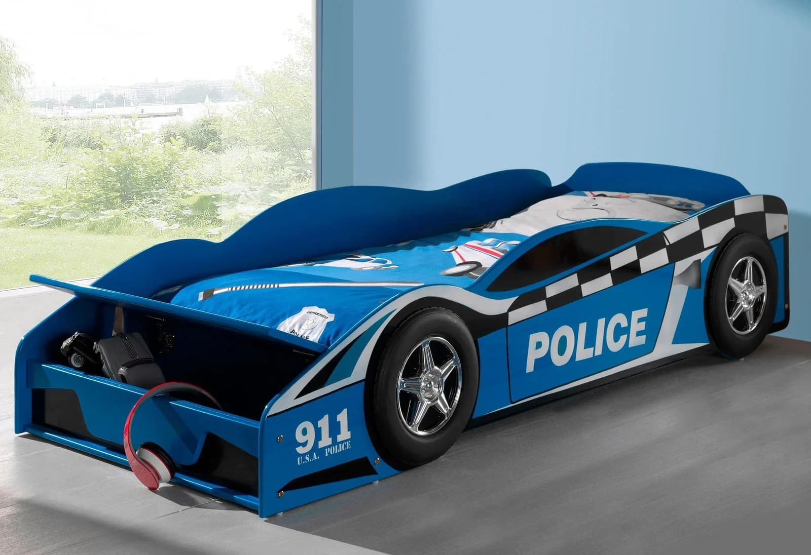 Vipack Autobett Police Blau mit Stauraum und Lattenrost - Bild 5