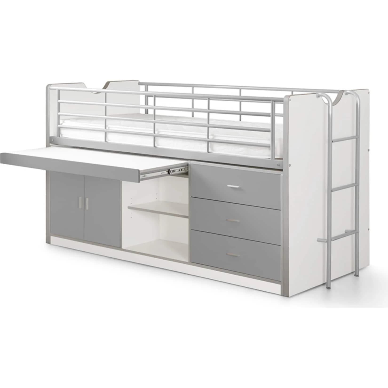 VIPACK Hochbett Bonny BONHS95 Weiß/Silbergrau mit Schreibtisch