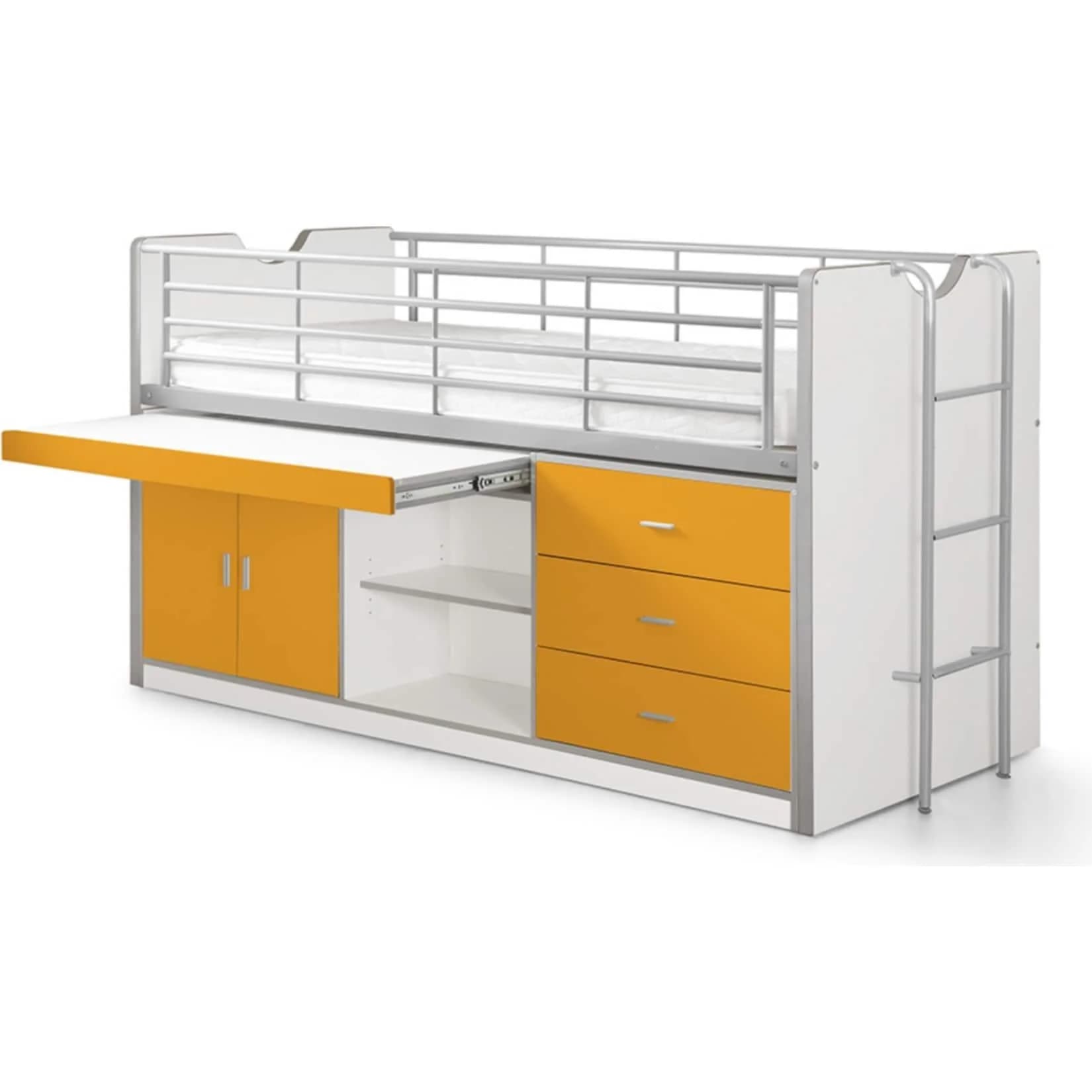 VIPACK Hochbett Bonny Weiß/Orange mit Schreibtisch und Stauraum