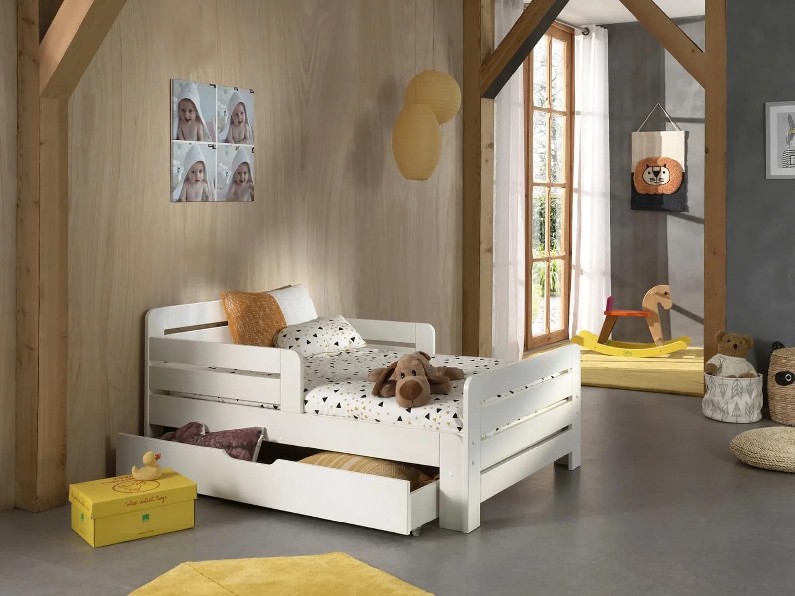 Vipack Einzelbett ausziehbar Weiß mit Matratze und Schublade