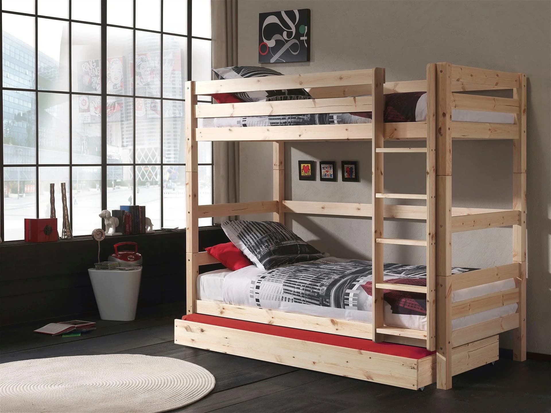 VIPACK Etagenbett Pino Natur Massivholz mit Schublade