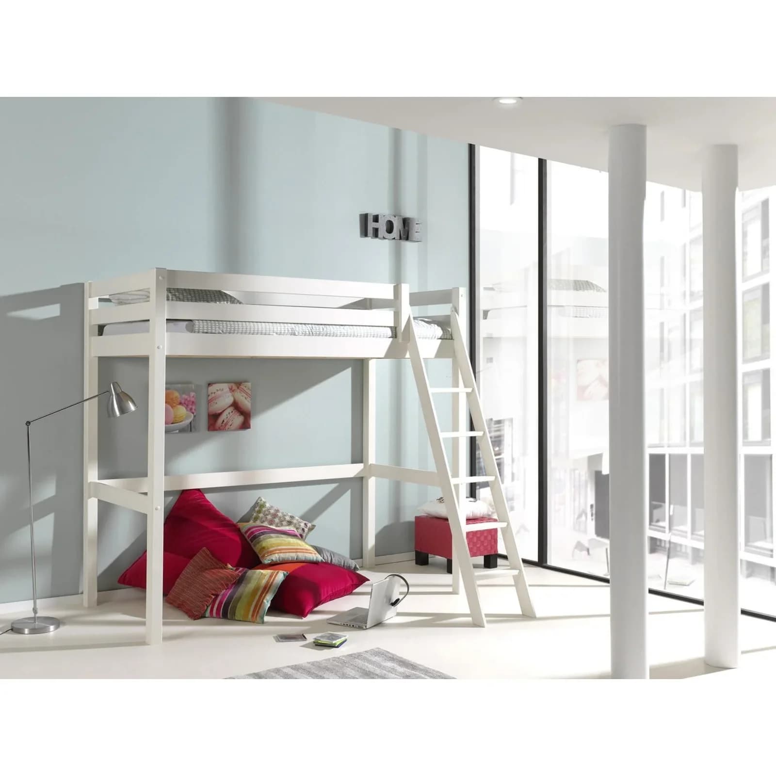 VIPACK Hochbett Pino Weiß Massivholz mit Rollrost