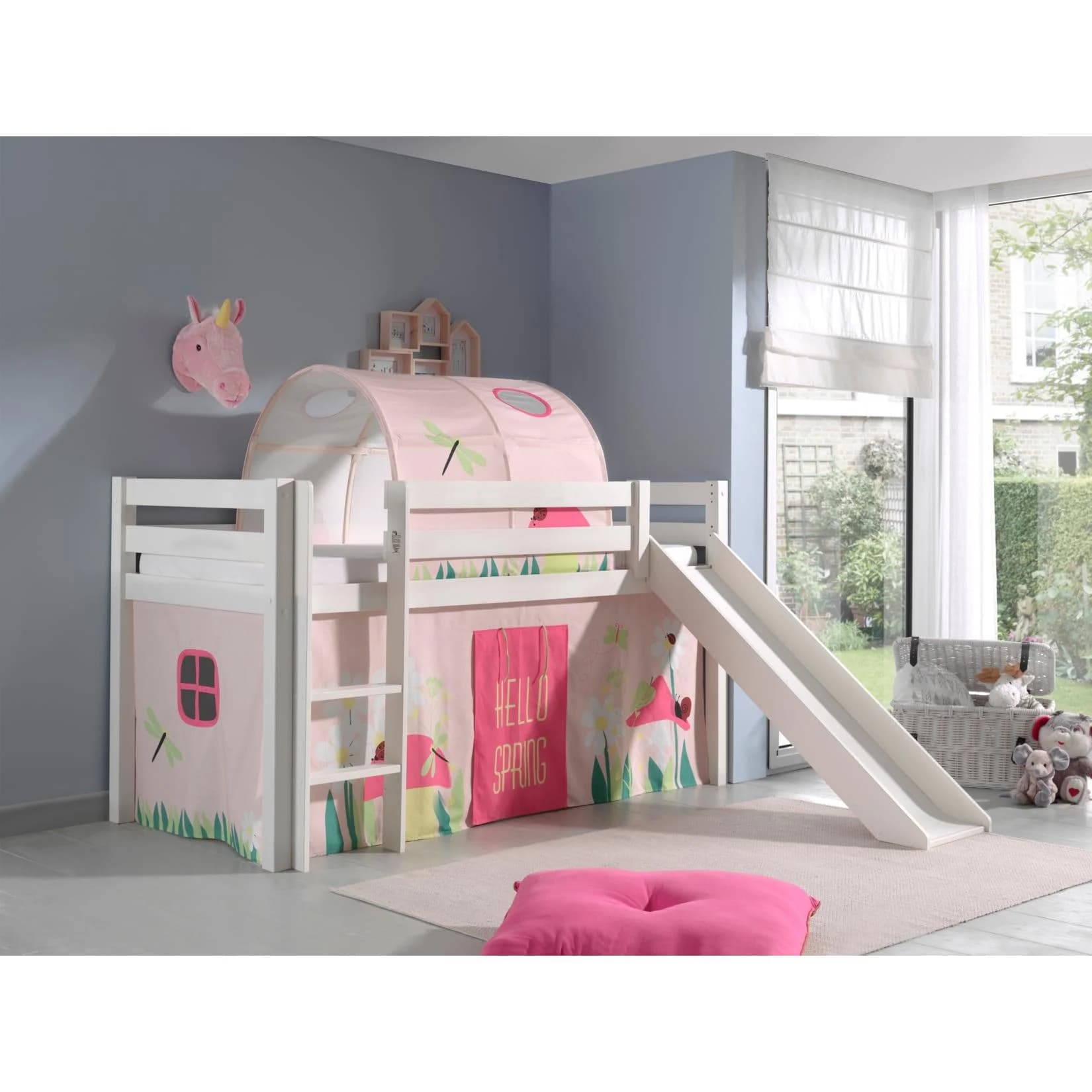 Vipack Spielbett Pino mit Rutsche, Tunnel und Vorhang - Weiß