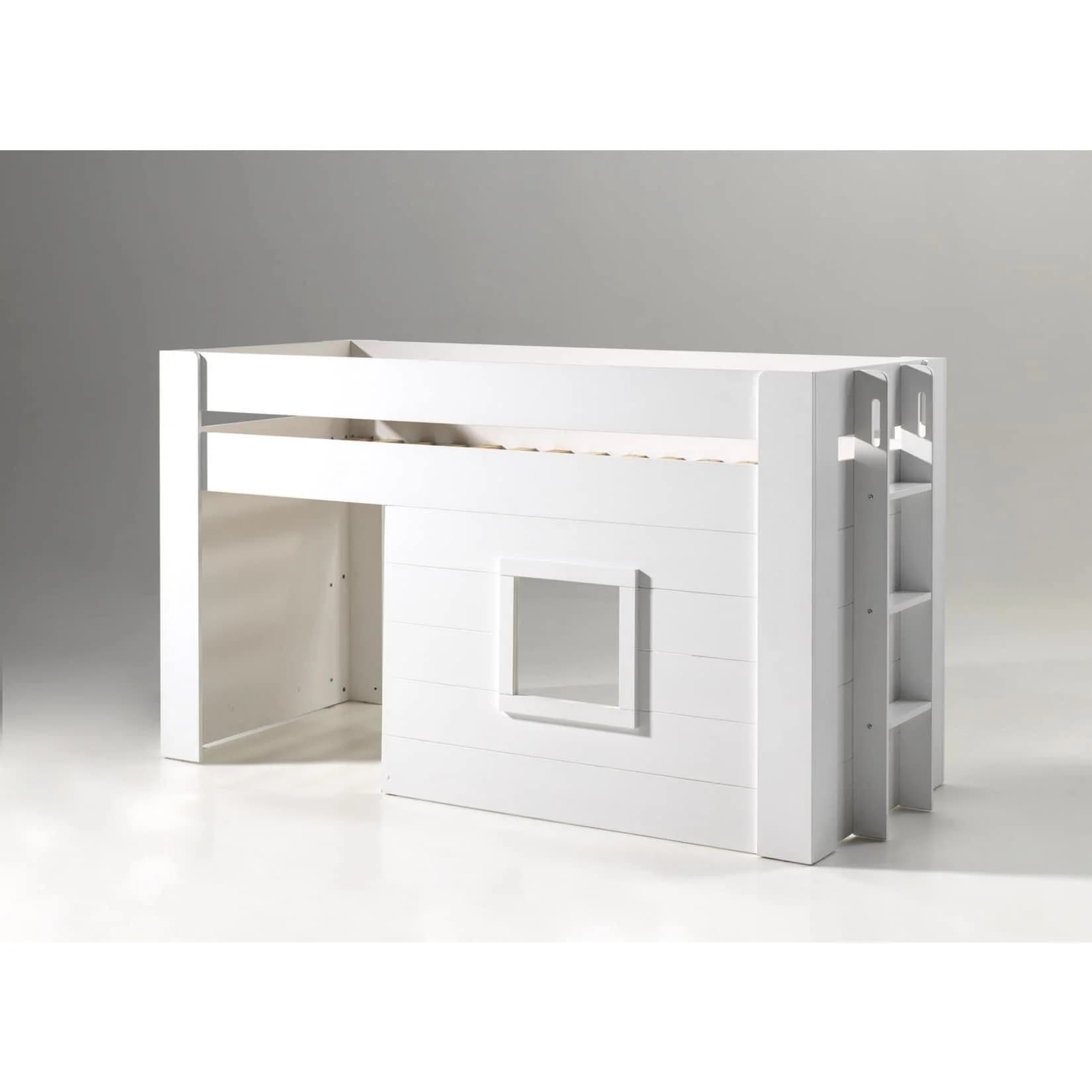 VIPACK Hochbett Noah Budenbett Weiß mit Vorhang-Set