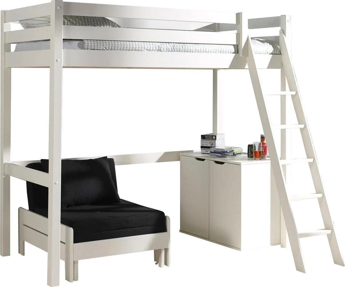Vipack Hochbett Set Weiß/Schwarz mit Kommode und Schlafsessel
