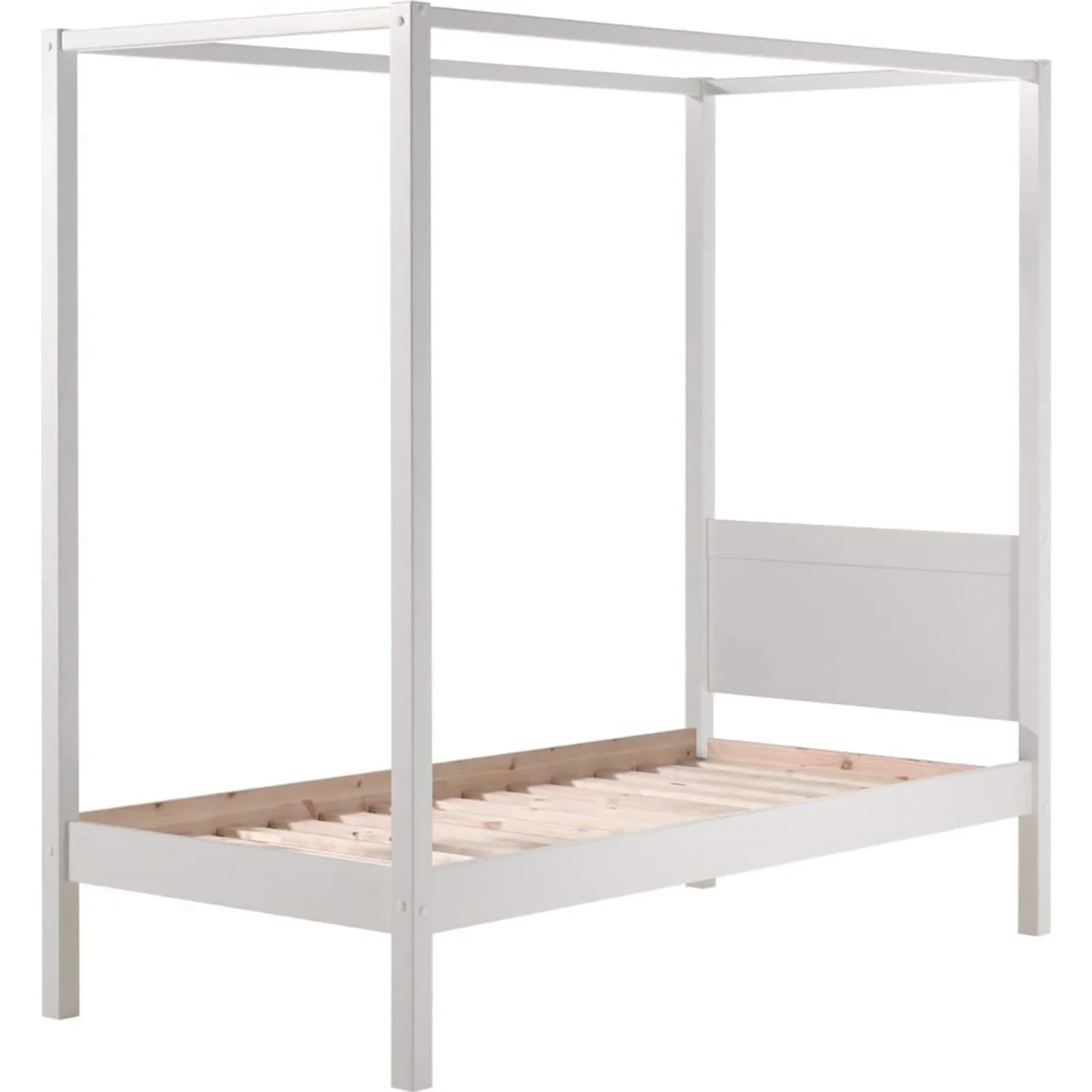 VIPACK Himmelbett Pino Kiefer massiv weiß lackiert mit Himmelgestänge