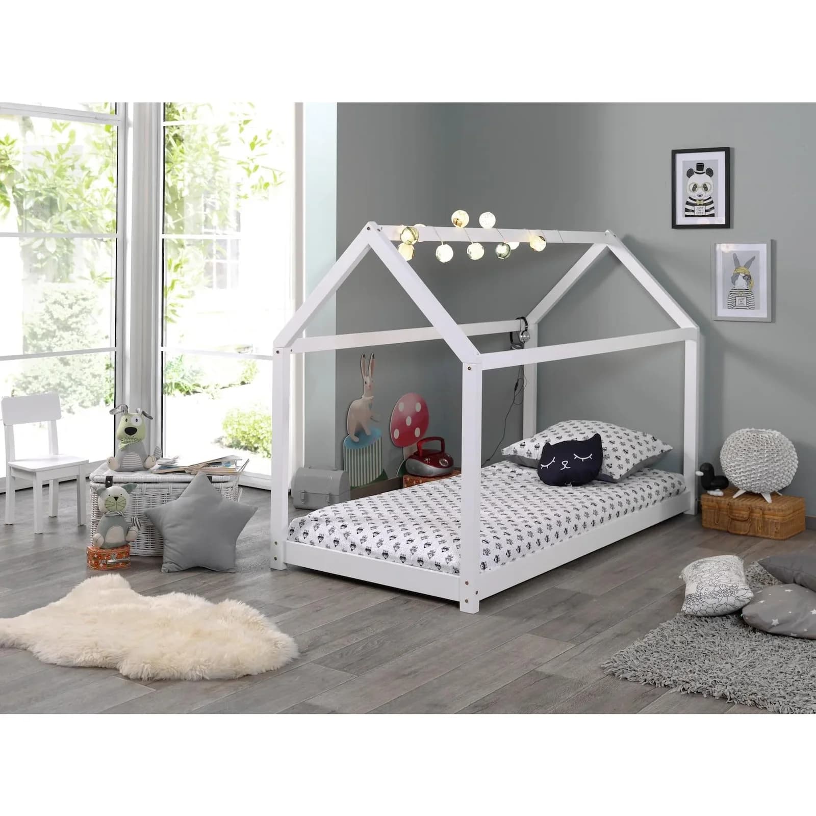 Vipack Hausbett Set CABANE mit Matratze Kiefer Weiß