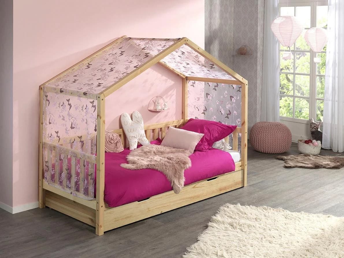 Vipack Hausbett Dallas Kiefer Massiv mit Dachaufbau