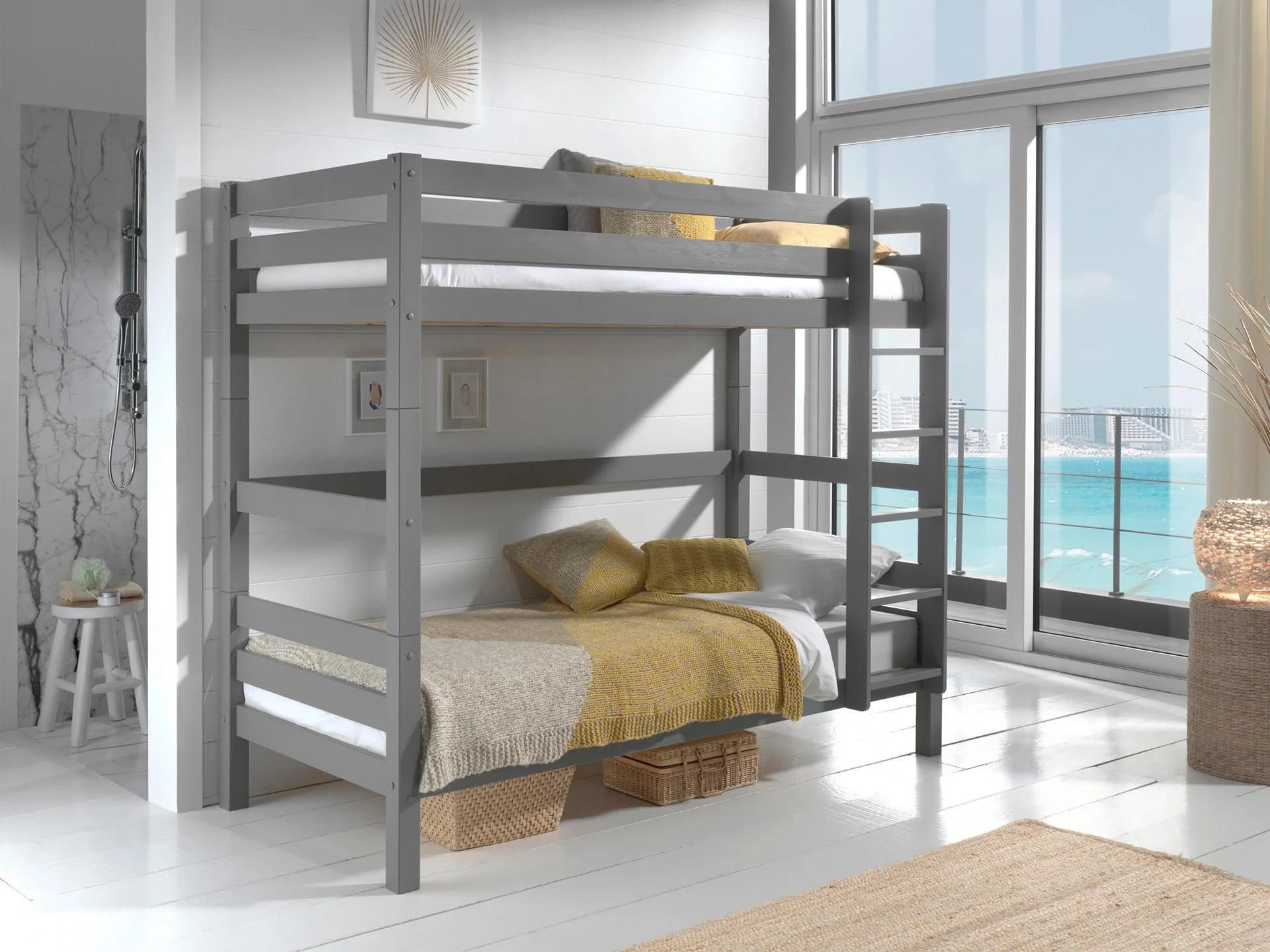 VIPACK Etagenbett Pino Grau Massivholz Kiefer