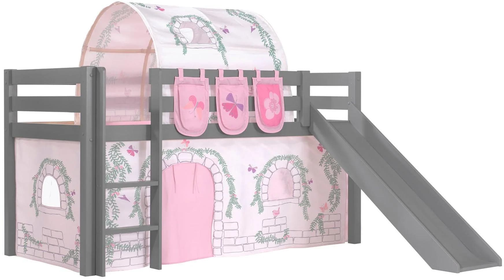 VIPACK Hochbett Pino Grau Massivkiefer mit Tunnel - Bild 2