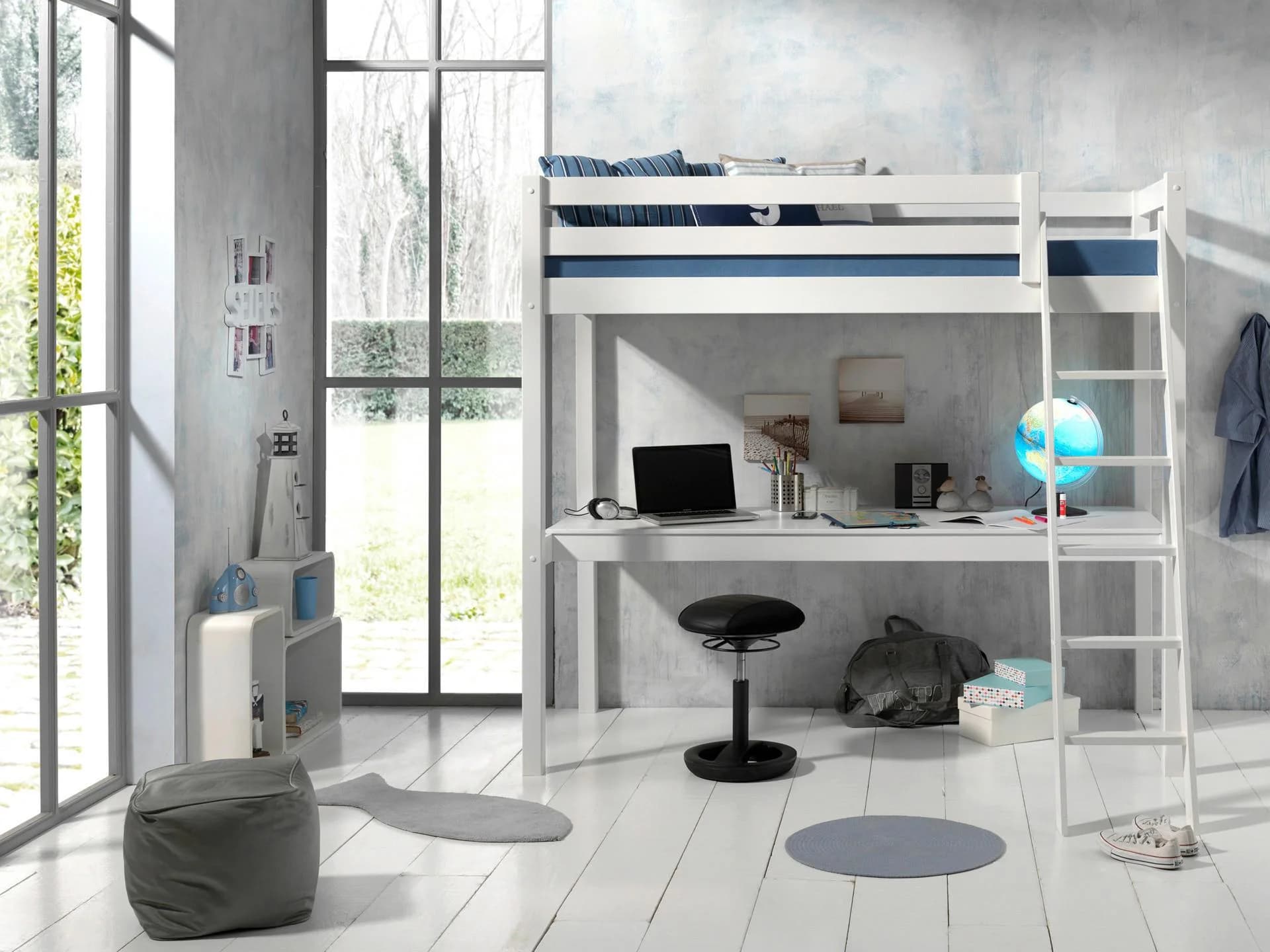 VIPACK Hochbett Pino Weiß Kiefer Massivholz mit Schreibtisch - Bild 2