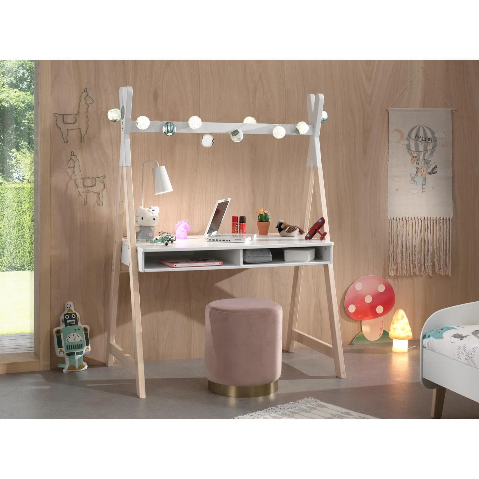 Vipack Kiddy Kinderschreibtisch Tipi Optik Weiß/Natur