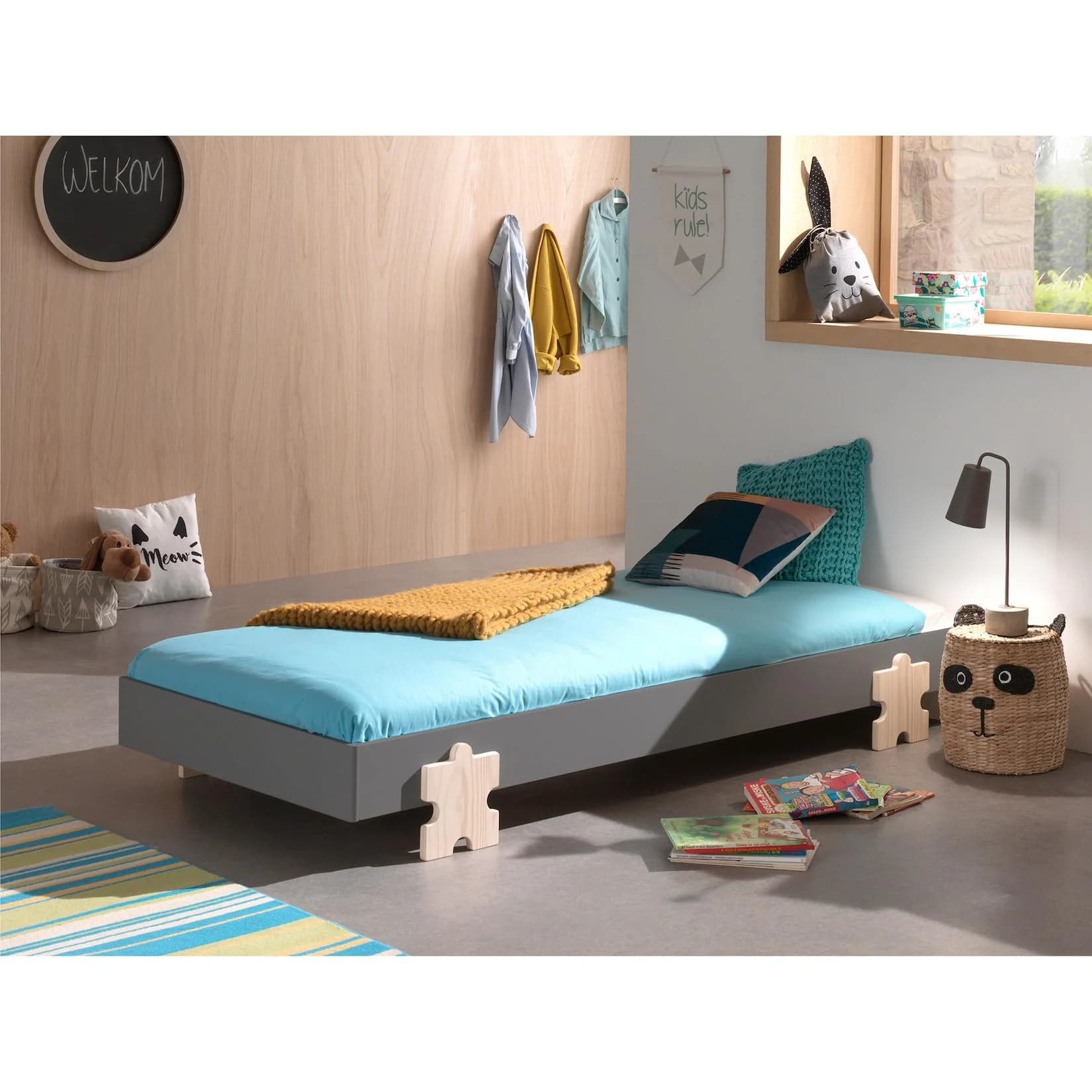 VIPACK Kinderbett Modulo Grau Stapelbar mit Rolllattenrost