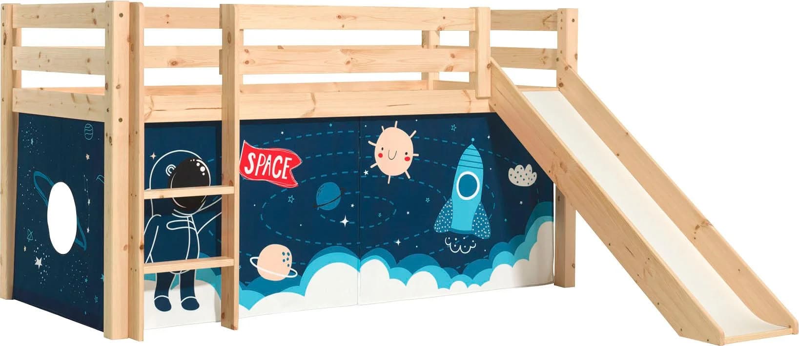 VIPACK Pino Spielbett Kiefer massiv mit Rutsche und Textilset