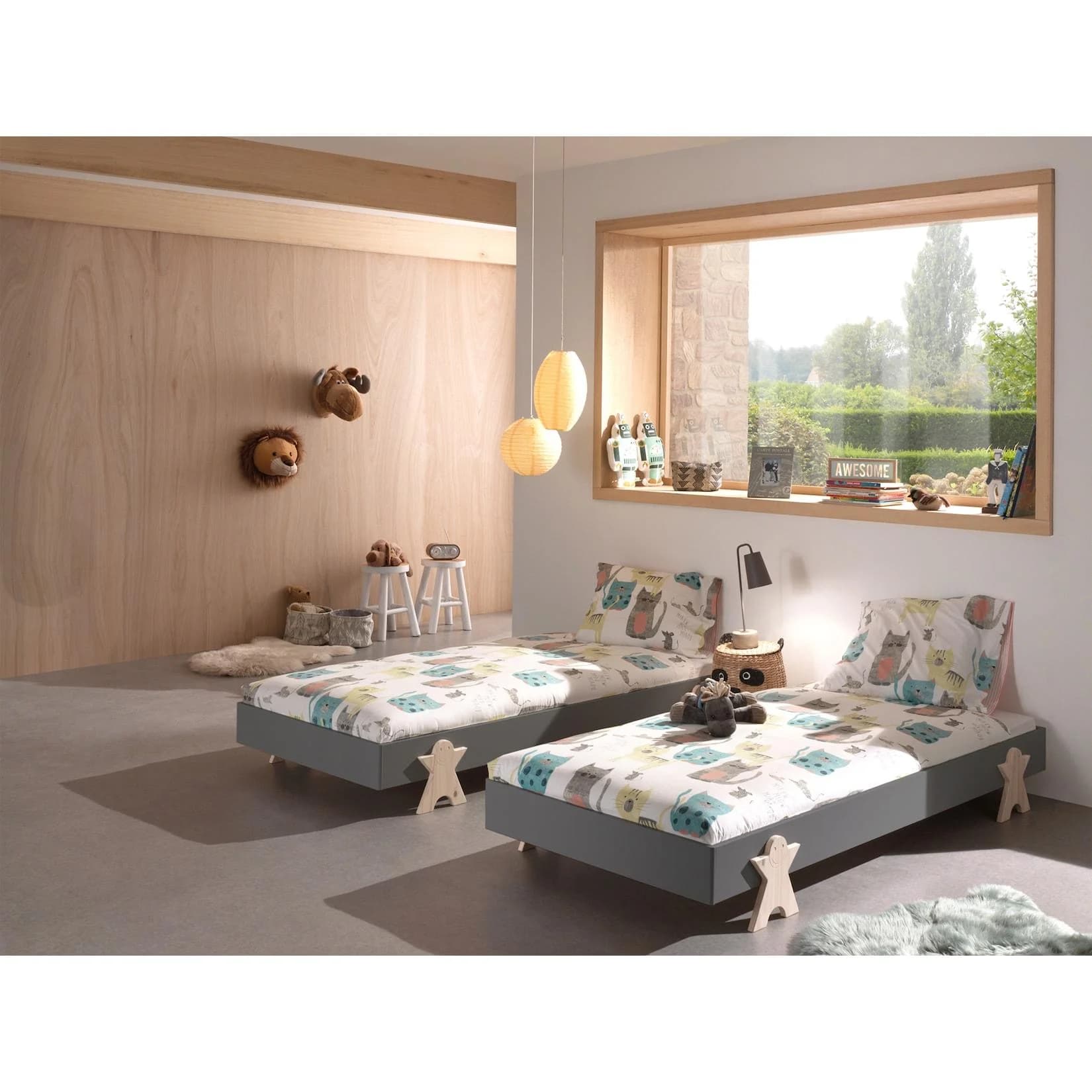 VIPACK Modulo Kinderbett Set Grau Stapelbar mit Lattenrost