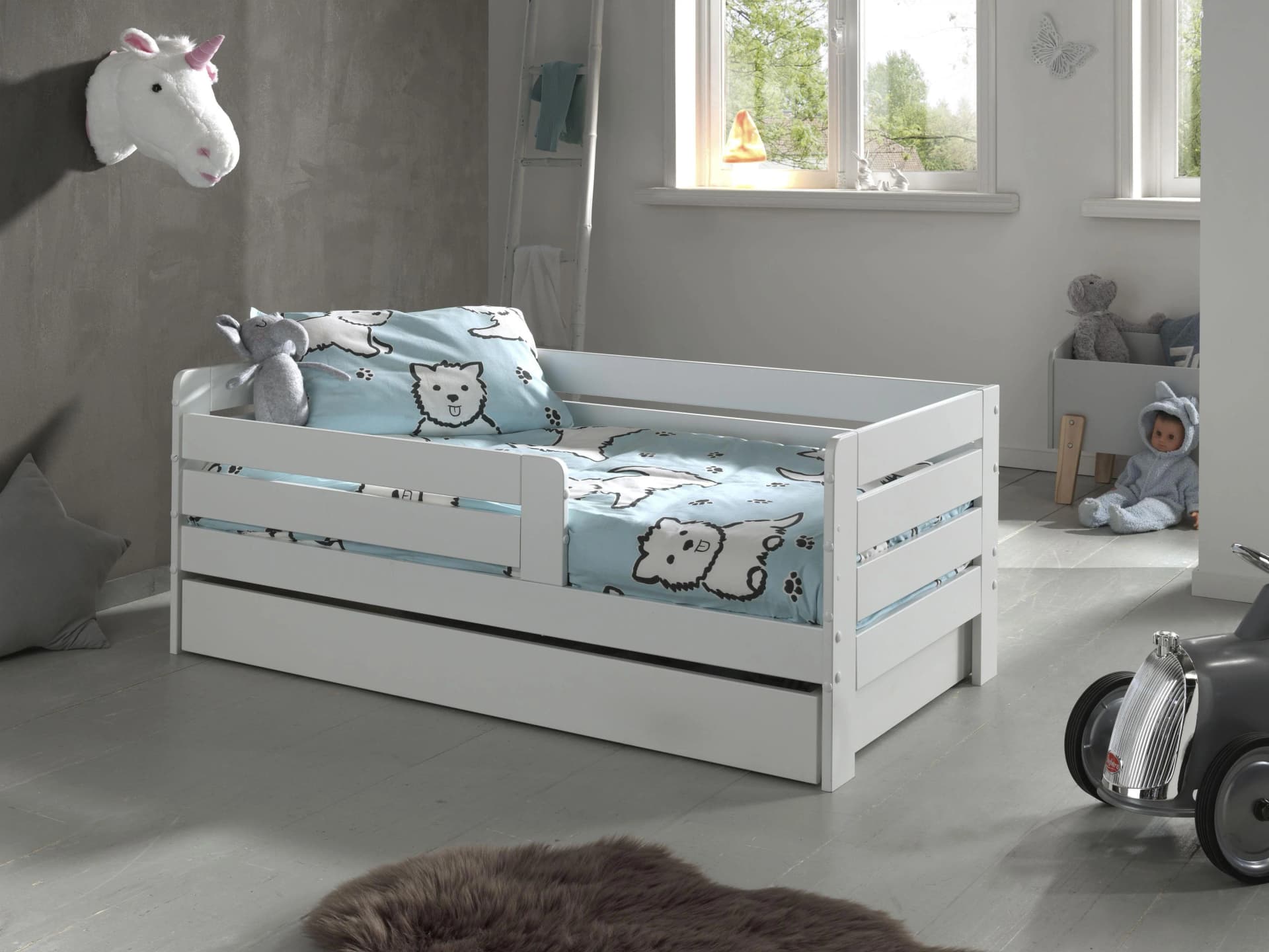 VIPACK Juniorbett Weiß mit Schublade und Rausfallschutz - Bild 2