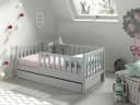 VIPACK Juniorbett Kiefermassiv Grau mit Schublade und Rausfallschutz Bild 2