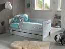 VIPACK Juniorbett Kiefermassiv mit Schublade und Rausfallschutz Hellgrau Bild 1