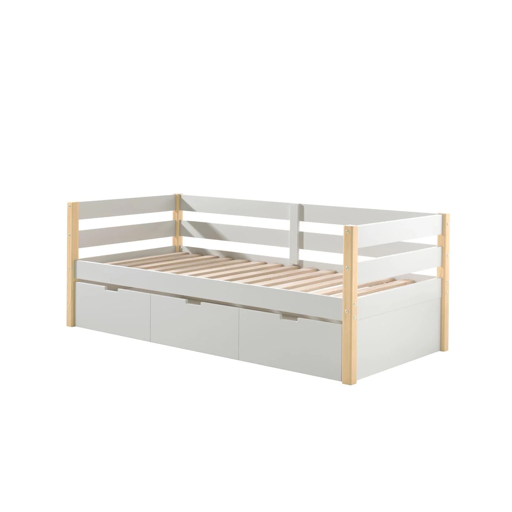 VIPACK Magrit Kojenbett mit seitlichem Umbau und Bettschublade Weiß/Natur