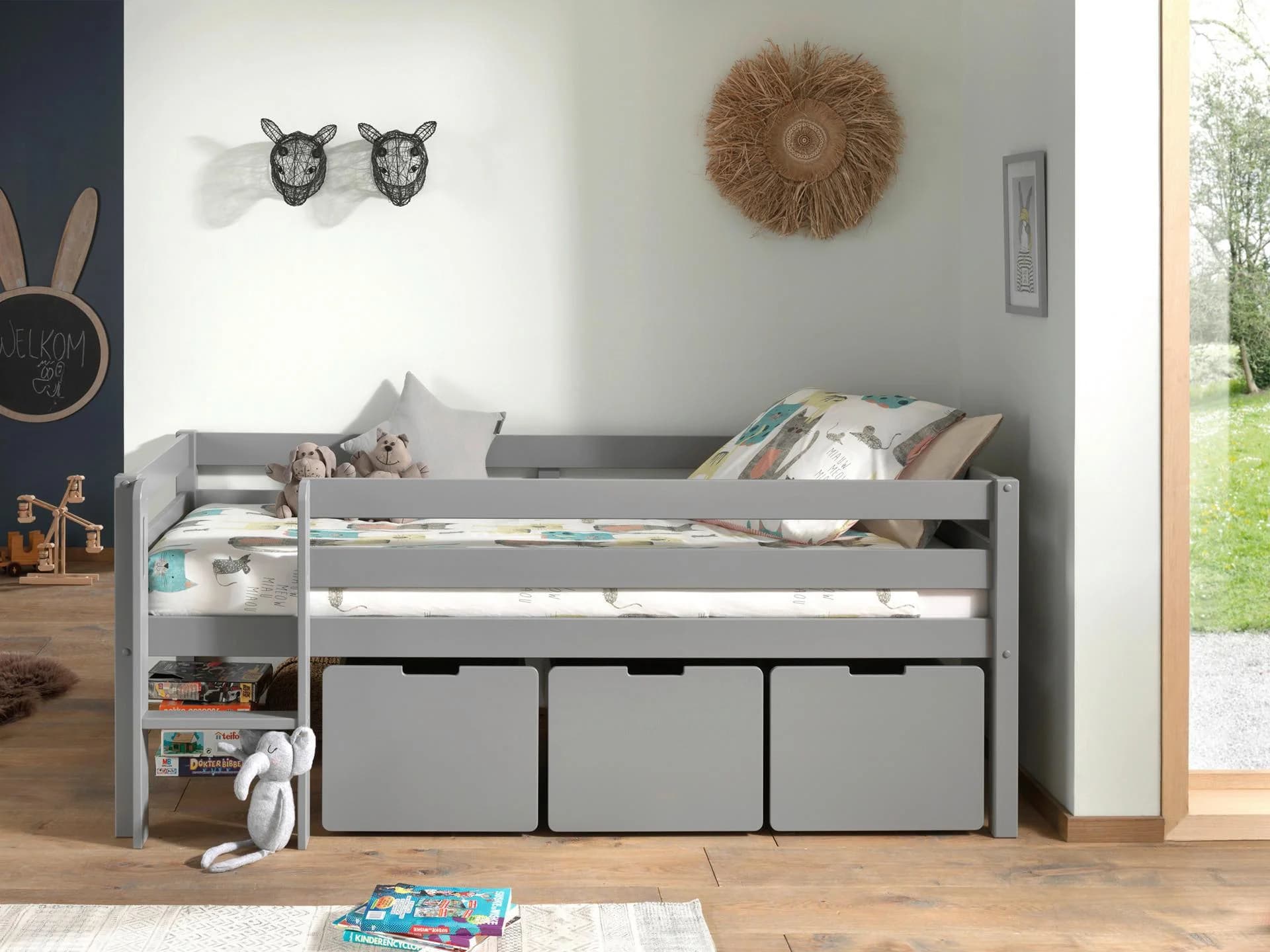 VIPACK Spielbett Pino Grau Kiefer massiv mit 3 Rollboxen - Bild 2