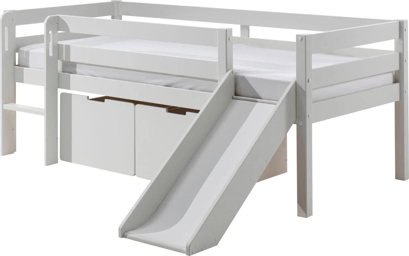 VIPACK Spielbett Pino Kiefer Weiß mit Rutsche und Stauraum - Bild 2