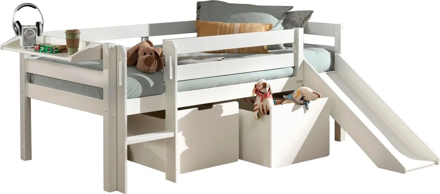 VIPACK Pino Spielbett Kiefer massiv weiß mit Rutsche und Stauraum - Bild 3