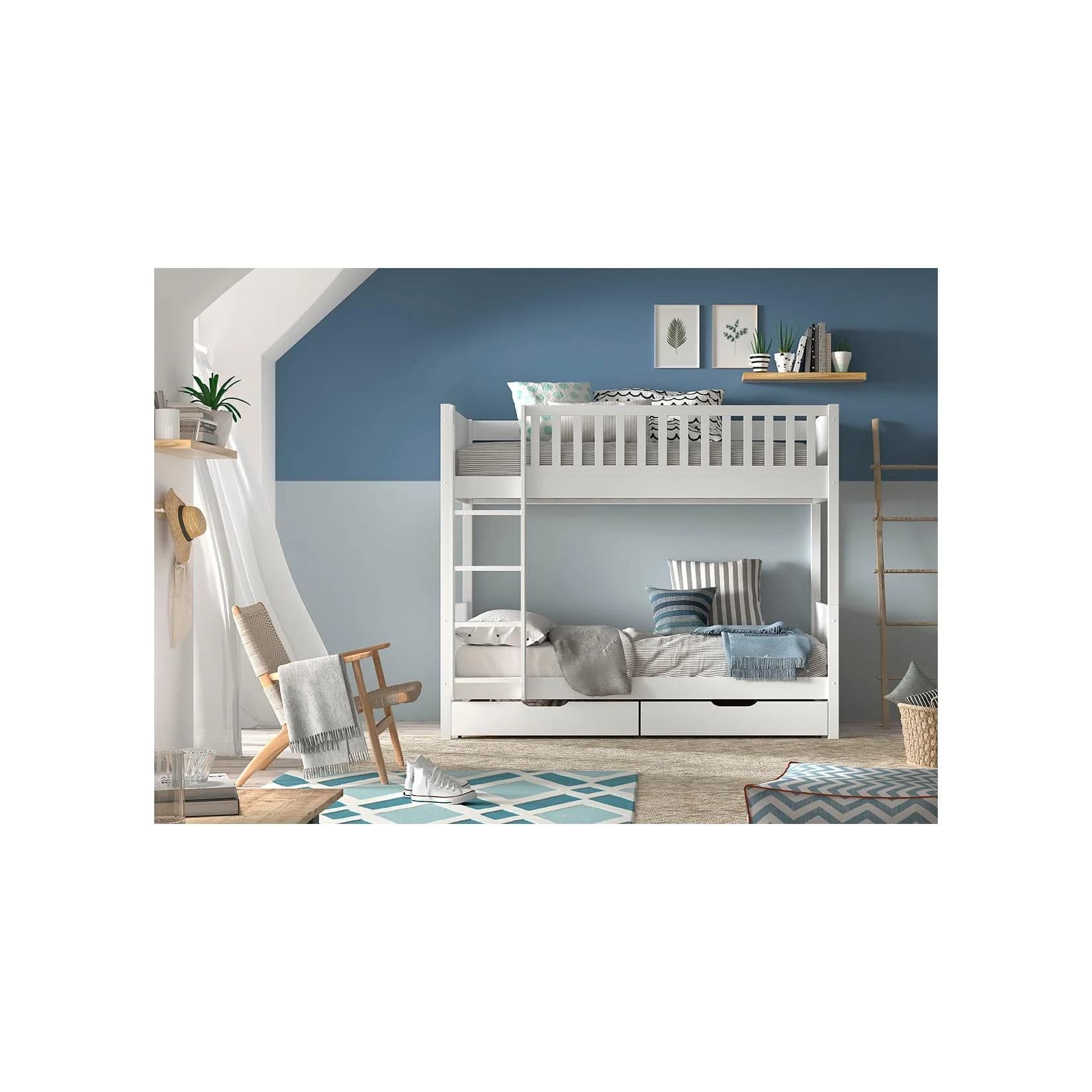 VIPACK Etagenbett Scott Kiefer massiv Weiß mit Schubladen