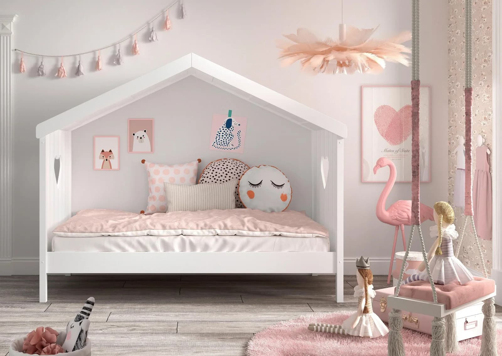 VIPACK Hausbett Amori mit Dach weiß Kiefer massiv