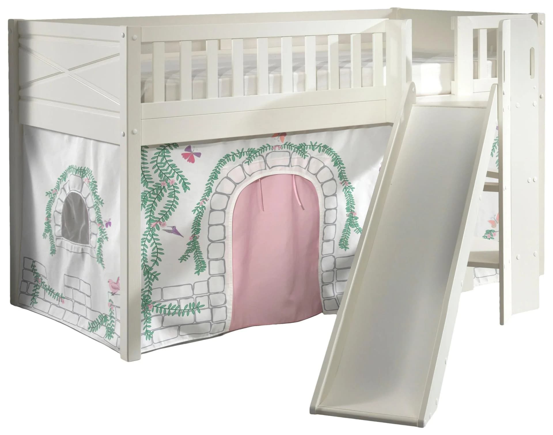 Vipack Hochbett Scott mit Rutsche und Vorhang Weiß/Beige