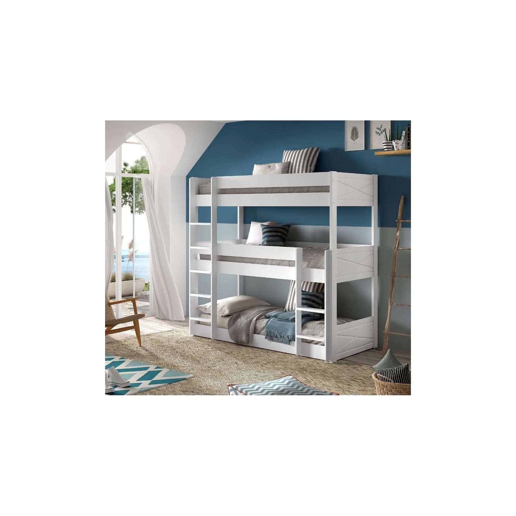 VIPACK Etagenbett Scott 3 Liegeflächen Weiß Kiefer massiv