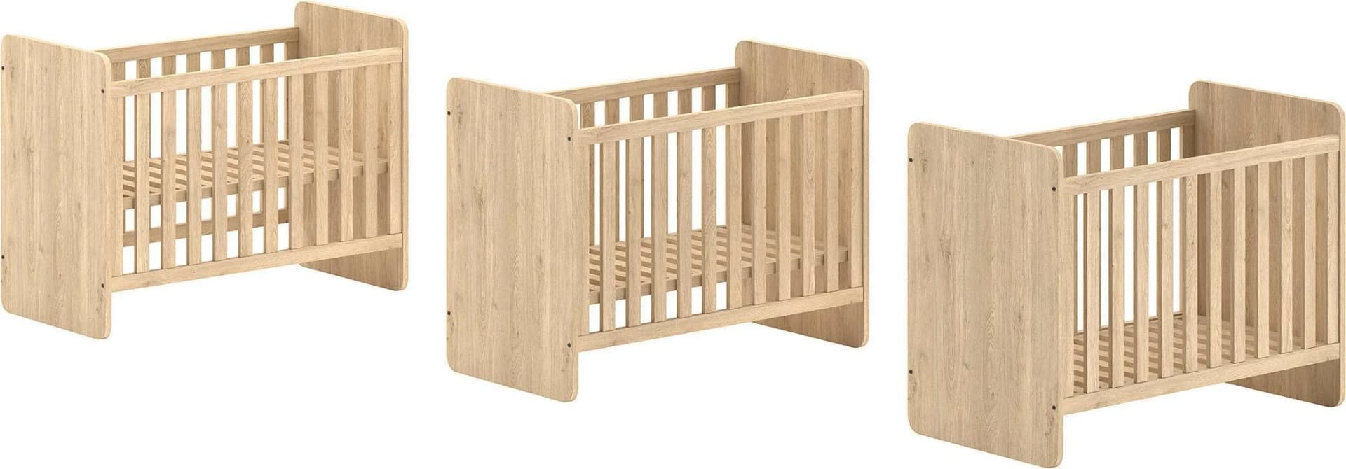SAM Babybett 60x120 cm Liegefläche, 3-fach verstellbarer Lattenrost, zum Juniorbett umbaubar, Eiche Melamin Dekor - Bild 2