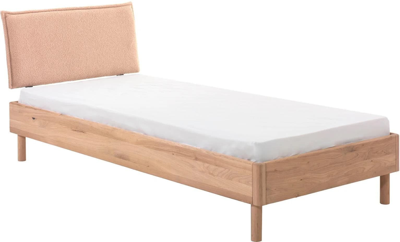 Home Affaire Einzelbett Eiche massiv mit Polsterkopfteil Beige
