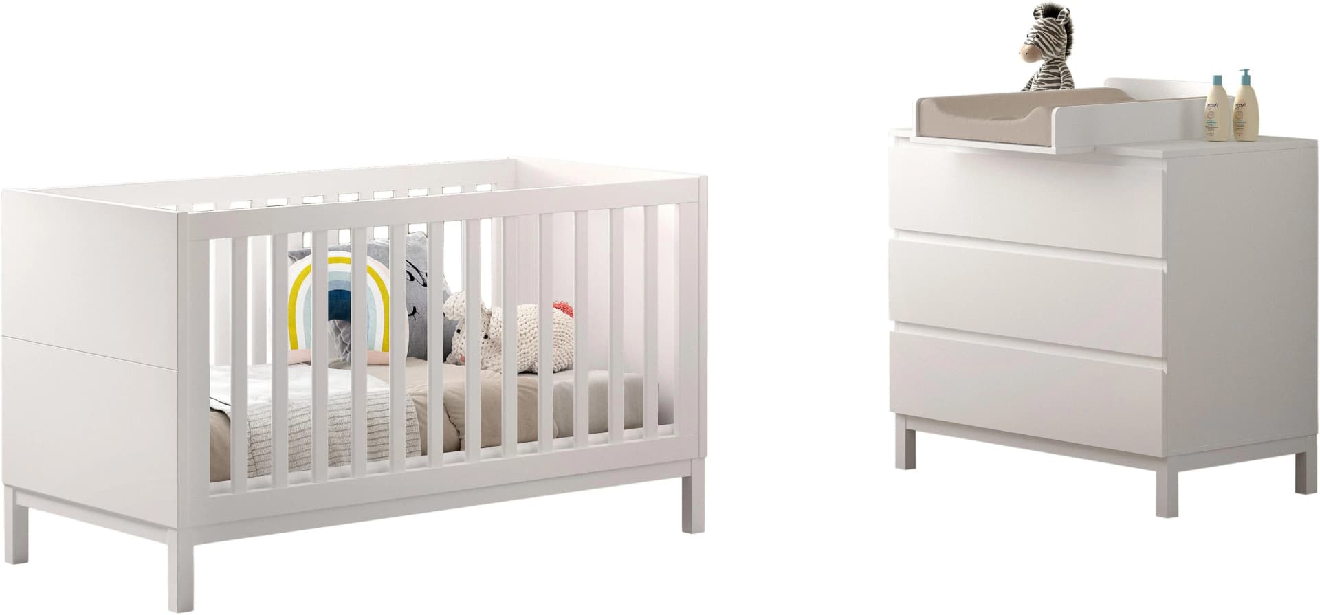 VIPACK Babymöbel-Set EVA 3-tlg. Weiß mit Wickelaufsatz
