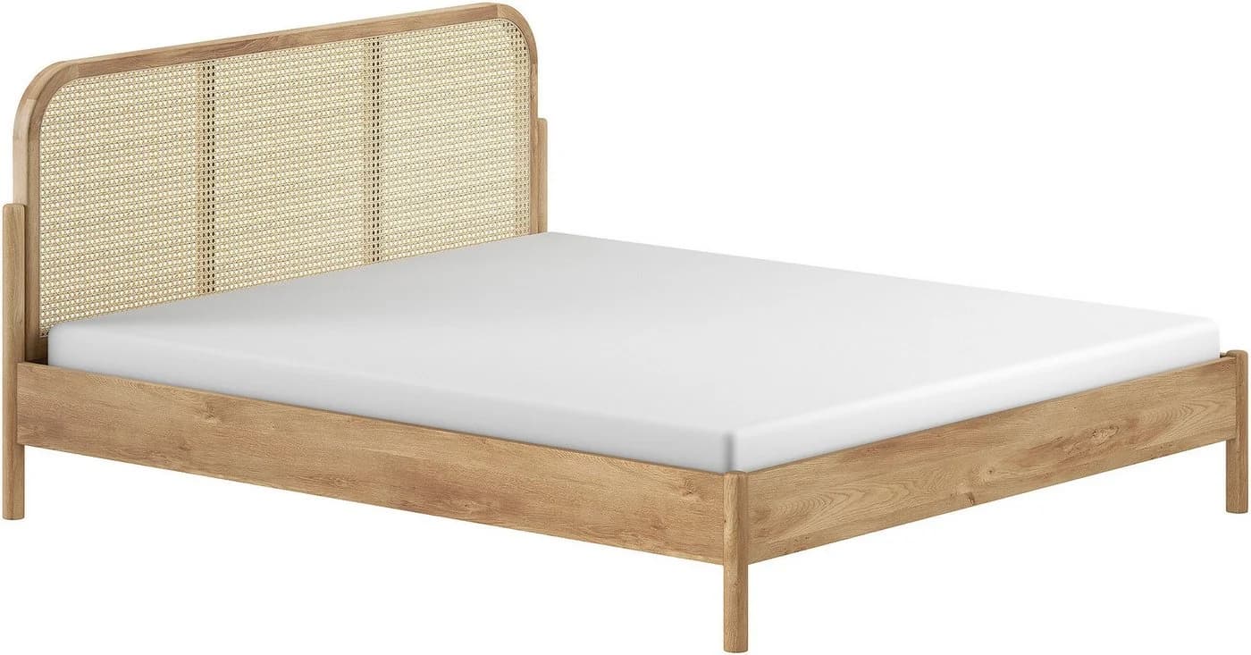 HOME AFFAIRE Bettgestell Olive Eiche massiv mit Rattan-Kopfteil - Bild 2